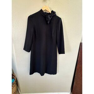Vintage Eliza J Womens Black Bow-Accented‎ Shift Dress 3/4 Sleeves Polyester 8